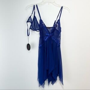 NEW Avid Love Women's Lingerie Lace Babydoll V Neck Chemise Blue SZ S NWT